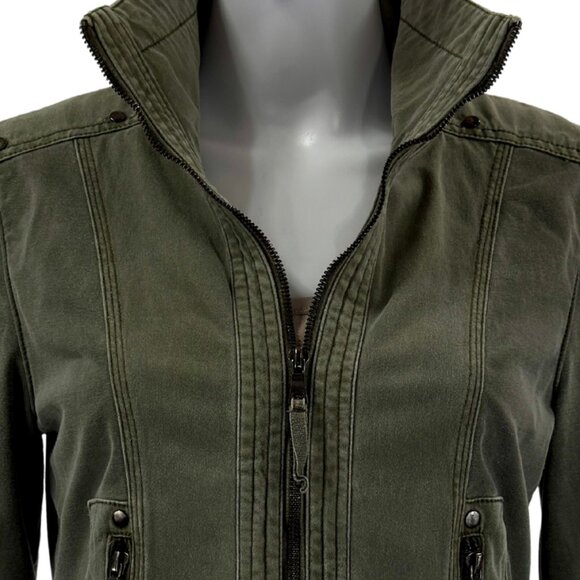 Marrakech Olive Green Moto Utility Jacket — Stretch Cotton — Size Small - Picture 3 of 7
